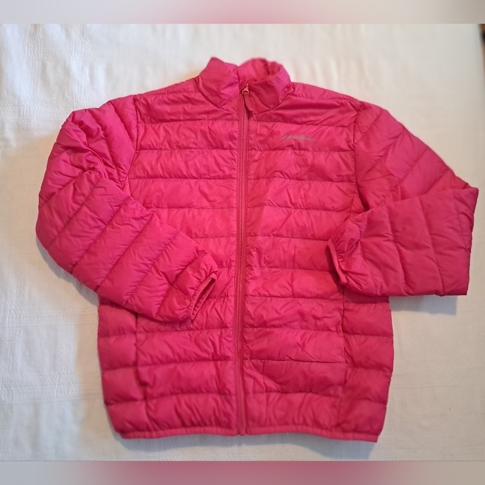 Eddie Bauer girls size Medium or 10-12 bubblegum pink duck down puffer jacket
